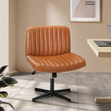 NNEED Mid Back Office Chair Wide Seat PU Leather Brown