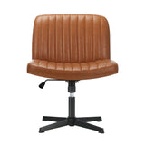 NNEED Mid Back Office Chair Wide Seat PU Leather Brown