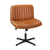 NNEED Mid Back Office Chair Wide Seat PU Leather Brown