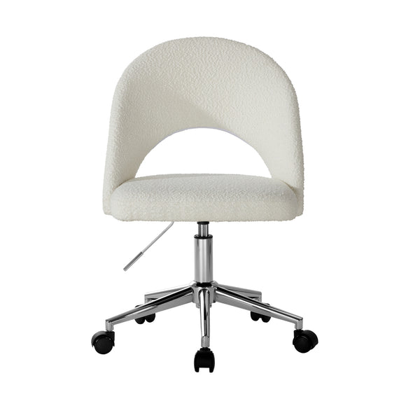 NNEED Hollow Armless Home Office Chair Boucle White&Silver