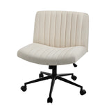 NNEED Mid Back Office Chair Wide Seat with Wheels Linen Beige