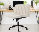 NNEED Mid Back Office Chair Wide Seat with Wheels Linen Beige