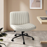 NNEED Mid Back Office Chair Wide Seat with Wheels Leather Beige