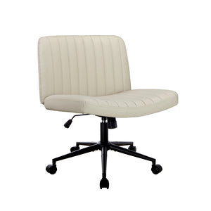 NNEED Mid Back Office Chair Wide Seat with Wheels Leather Beige