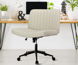NNEED Mid Back Office Chair Wide Seat with Wheels Leather Beige