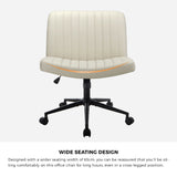 NNEED Mid Back Office Chair Wide Seat with Wheels Leather Beige