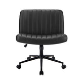 NNEED Mid Back Office Chair Wide Seat with Wheels Leather Black