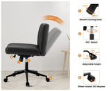 NNEED Mid Back Office Chair Wide Seat with Wheels Leather Black