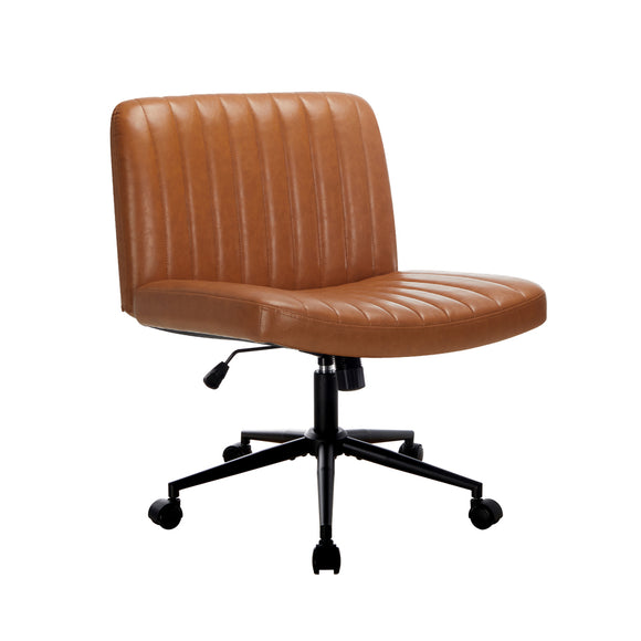 NNEED Mid Back Office Chair Wide Seat with Wheels Leather Brown
