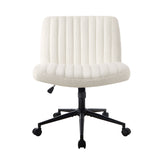 NNEED Mid Back Office Chair Wide Seat with Wheels Sherpa White