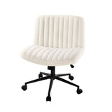 NNEED Mid Back Office Chair Wide Seat with Wheels Sherpa White