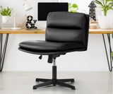NNEED Mid Back Armless Office Chair Wide Seat Leather Black