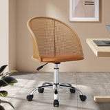 NNEED Rattan Office Chair PU Leather Seat Light Brown