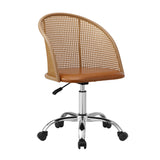 NNEED Rattan Office Chair PU Leather Seat Light Brown