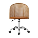 NNEED Rattan Office Chair PU Leather Seat Light Brown