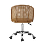 NNEED Rattan Office Chair PU Leather Seat Light Brown