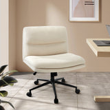 NNEED Mid Back Office Chair Wide Seat Linen Beige with Wheels