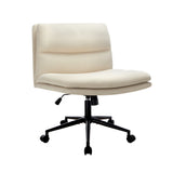 NNEED Mid Back Office Chair Wide Seat Linen Beige with Wheels