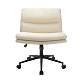 NNEED Mid Back Office Chair Wide Seat Linen Beige with Wheels