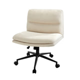 NNEED Mid Back Office Chair Wide Seat Linen Beige with Wheels