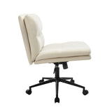 NNEED Mid Back Office Chair Wide Seat Linen Beige with Wheels
