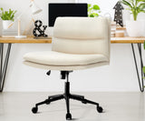NNEED Mid Back Office Chair Wide Seat Linen Beige with Wheels