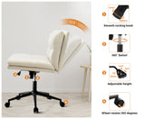 NNEED Mid Back Office Chair Wide Seat Linen Beige with Wheels