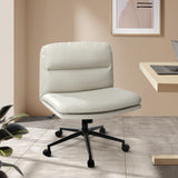 NNEED Mid Back Office Chair Wide Seat Leather Beige with Wheels