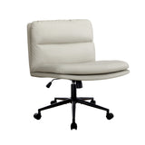 NNEED Mid Back Office Chair Wide Seat Leather Beige with Wheels