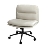 NNEED Mid Back Office Chair Wide Seat Leather Beige with Wheels