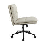 NNEED Mid Back Office Chair Wide Seat Leather Beige with Wheels