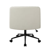 NNEED Mid Back Office Chair Wide Seat Leather Beige with Wheels