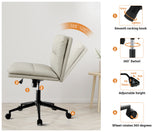 NNEED Mid Back Office Chair Wide Seat Leather Beige with Wheels