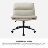 NNEED Mid Back Office Chair Wide Seat Leather Beige with Wheels
