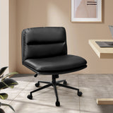 NNEED Mid Back Office Chair Wide Seat Leather Black with Wheels
