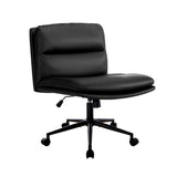 NNEED Mid Back Office Chair Wide Seat Leather Black with Wheels