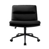 NNEED Mid Back Office Chair Wide Seat Leather Black with Wheels
