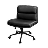 NNEED Mid Back Office Chair Wide Seat Leather Black with Wheels