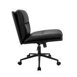NNEED Mid Back Office Chair Wide Seat Leather Black with Wheels