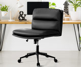 NNEED Mid Back Office Chair Wide Seat Leather Black with Wheels