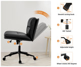 NNEED Mid Back Office Chair Wide Seat Leather Black with Wheels