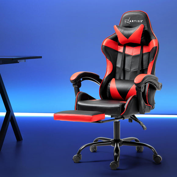 NNEDSZ Artiss Gaming Office Chair Recliner Footrest Red