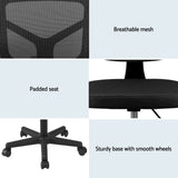 Artiss Armless Office Chair with Wheels, Ergonomic 360° Swivel Home Office Desk Chair, Height Adjustable Computer Task Chair with Fabric Back and Seat for Small Space, Black