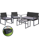 NNEDSZ Gardeon 4 PCS Outdoor Sofa Set Rattan Furniture with Storage Cover Chairs Black