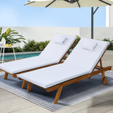NNEDSZ Gardeon 2x Sun Lounge Wooden Lounger Outdoor Furniture Day Bed Wheel Patio White