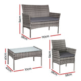 NNEDSZ Gardeon 4 Seater Outdoor Sofa Set Wicker Setting Table Chair Furniture Grey