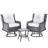 NNEDSZ Gardeon 3PC Outdoor Furniture Bistro Set Lounge Wicker Swivel Chairs Table Cushion Grey