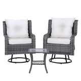 NNEDSZ Gardeon 3PC Outdoor Furniture Bistro Set Lounge Wicker Swivel Chairs Table Cushion Grey