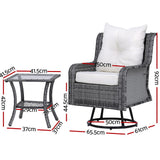 NNEDSZ Gardeon 3PC Outdoor Furniture Bistro Set Lounge Wicker Swivel Chairs Table Cushion Grey