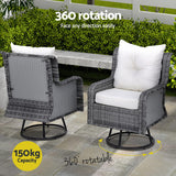 NNEDSZ Gardeon 3PC Outdoor Furniture Bistro Set Lounge Wicker Swivel Chairs Table Cushion Grey